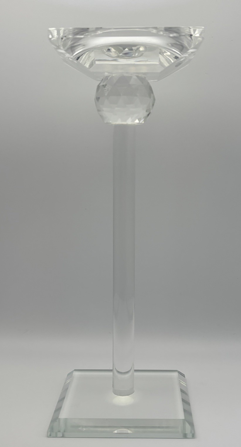 Crystal Faceted Candlesticks Pair 25cm Tall Modernist Art Glass