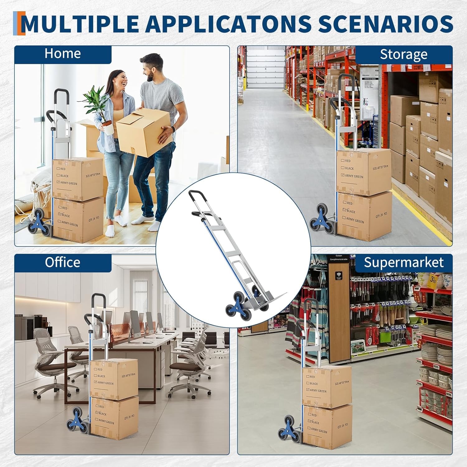 600 lbs Stair Climbing Dolly Cart Heavy-Duty Stair Climber Hand Truck 6 Wheels