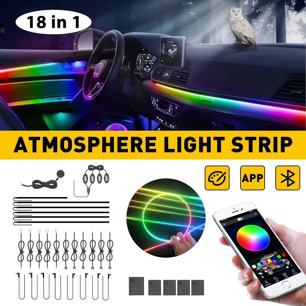 18in1 Car Atmosphere Interior LED Acrylic Guide Fiber Optic Ambient Lights Decor