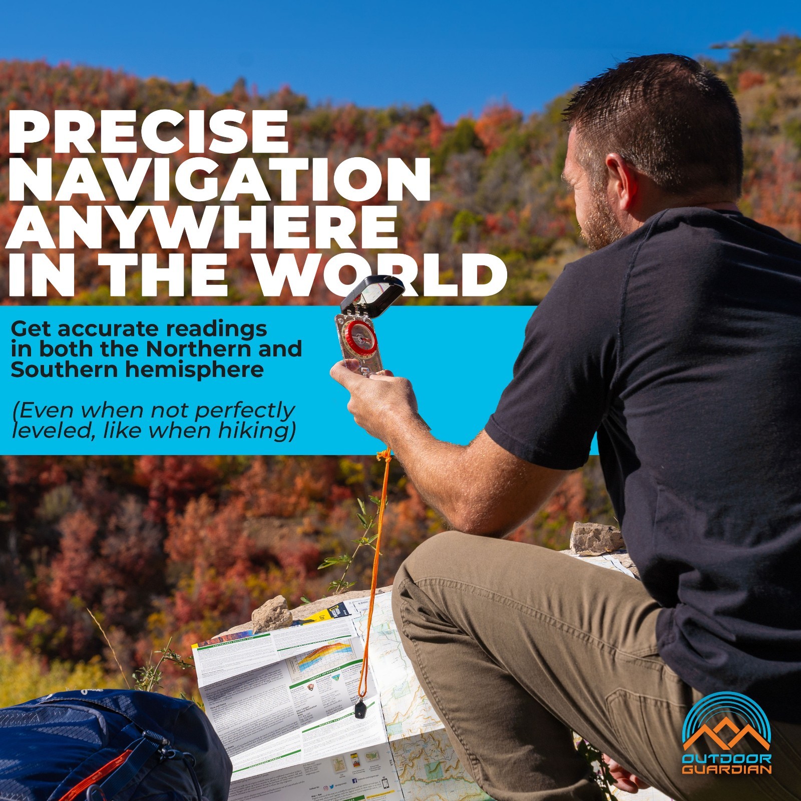 Pathfinder Mirror Sighting Compass w/Global Needle, Declination, Whistle, & LED