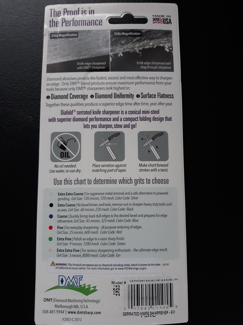 DMT Diafold Diamond Knife Sharpener Serrated 4" Conical Rod Fine Grit w/600 Mesh