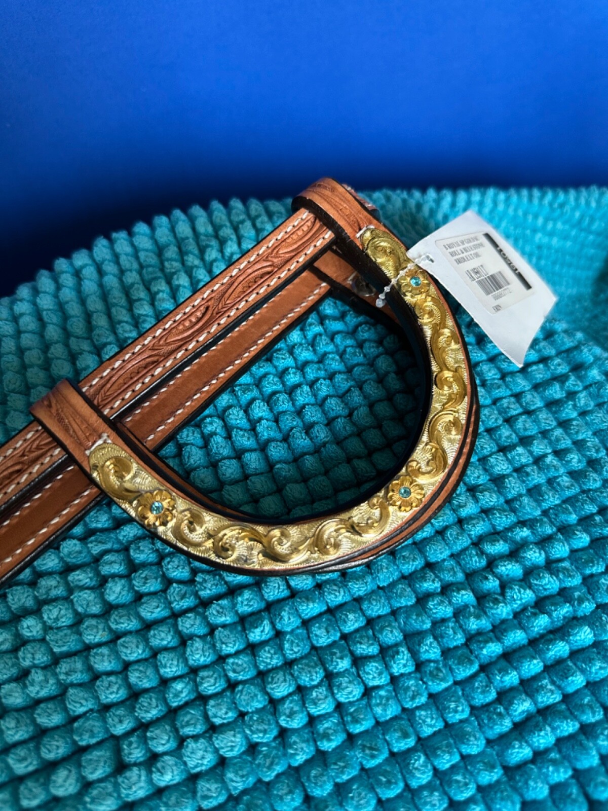 BILLY ROYAL Headstall GOLD & SILVER w Blue CRYSTALS ~ Close Up Pictures