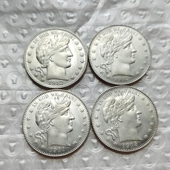 Lot of 4 Barber Silver Half Dollar Coins Mixed Dates AU/BU Coins-US