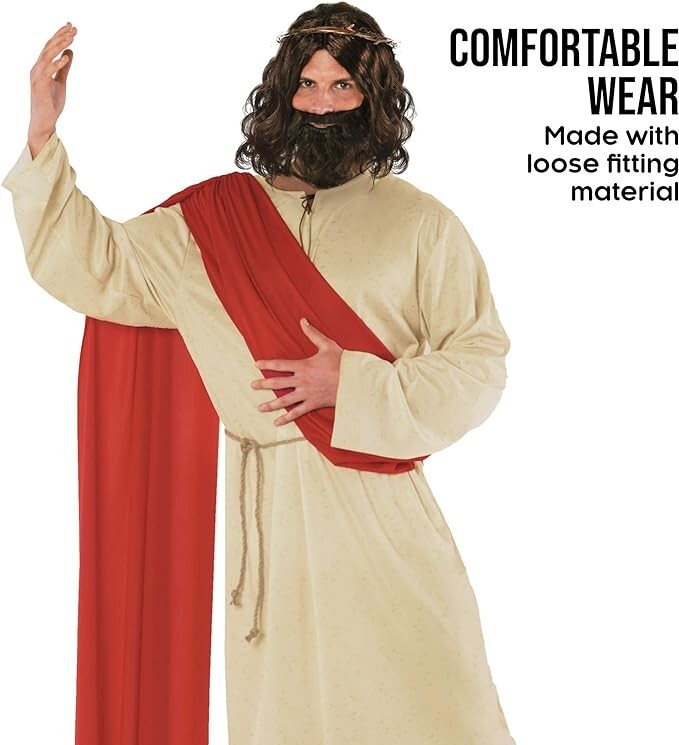 Men`s Jesus Costume Adult Christ Robe + Wig Beard Religious Biblical Outfit