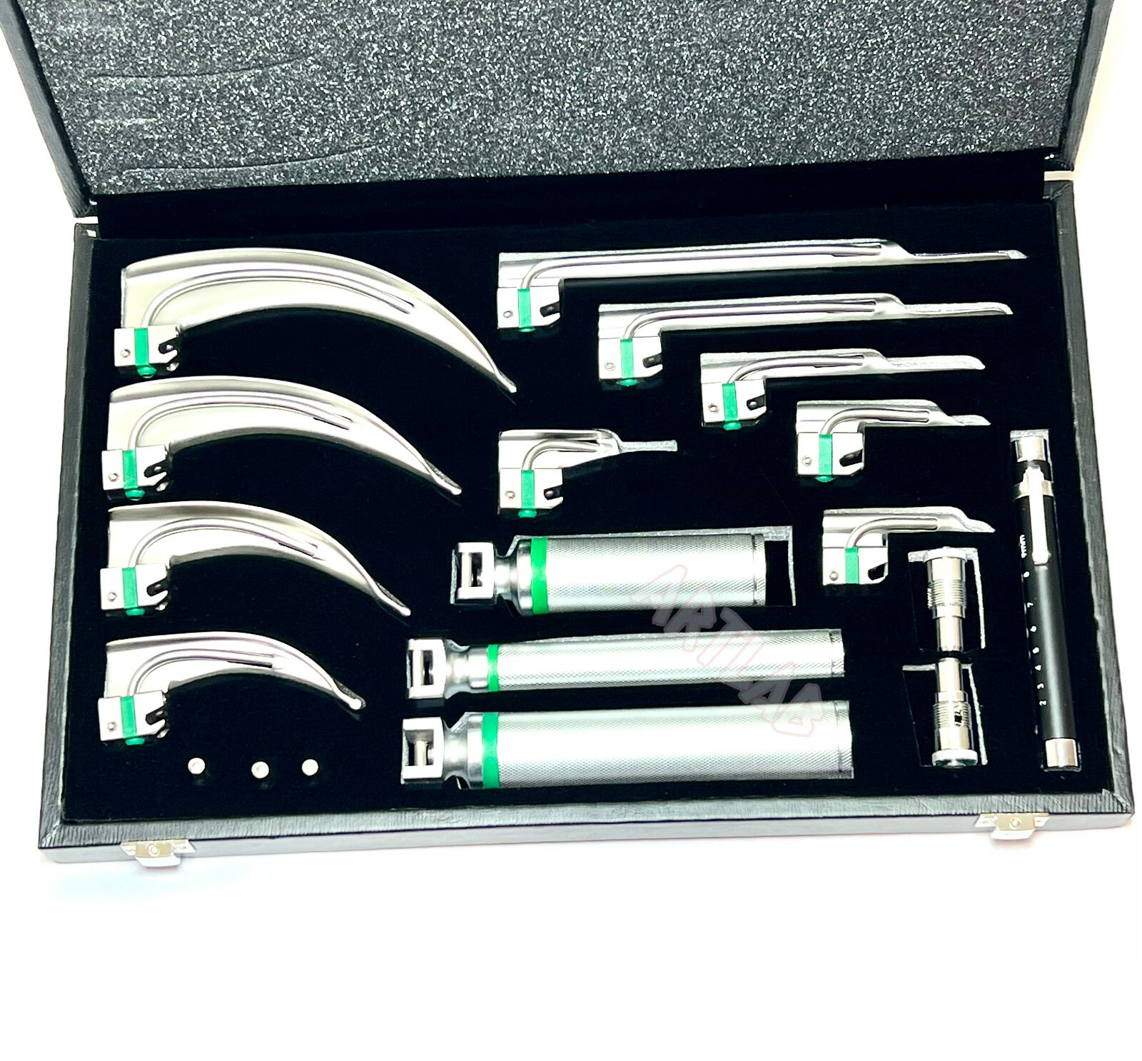 Premium Athentic FIBER OPTIC LARYNGOSCOPE SET MAC + MILLER SET OF 18 Intubation