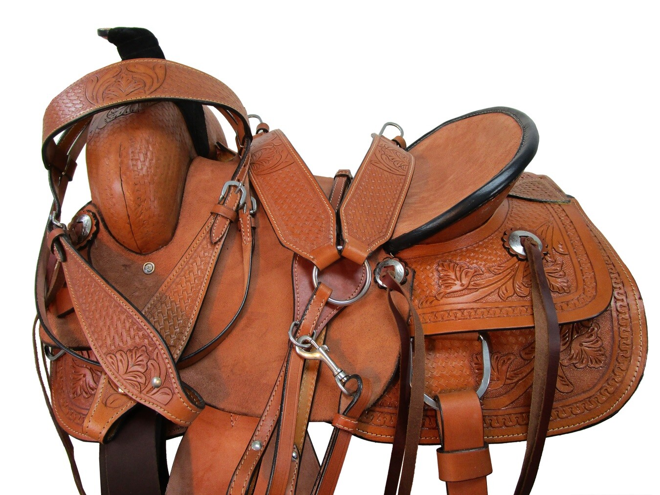 RANCH WESTERN SADDLE PLEASURE TRAIL TOOLED LEATHER HORSE USED TACK 18 17 16 15