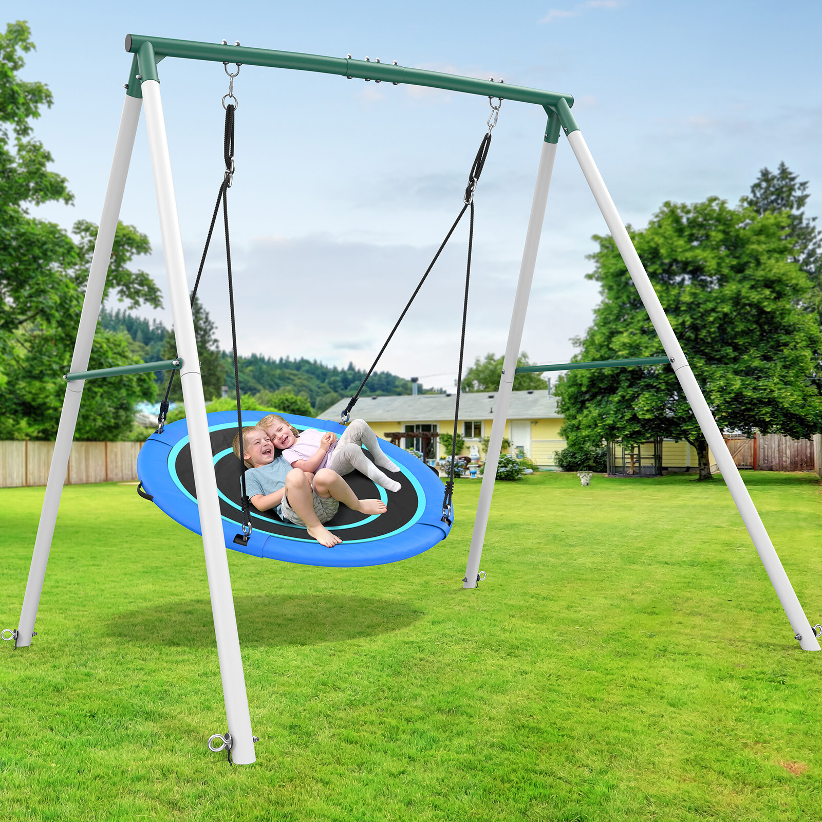 500lbs Metal Swing Set for Backyard Heavy Duty Frame with 50" Large Saucer Swing