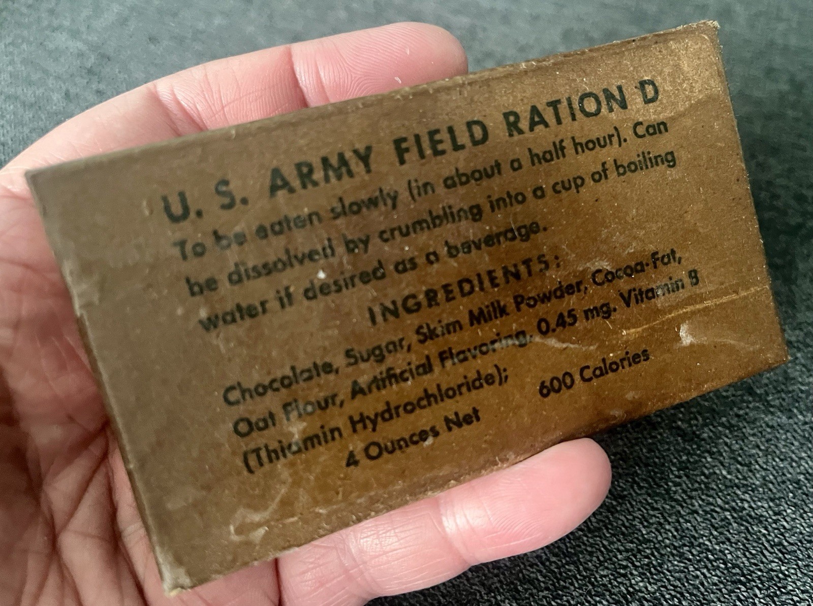 Edible WWII D Ration Bar - Museum Quality Reproduction Chocolate