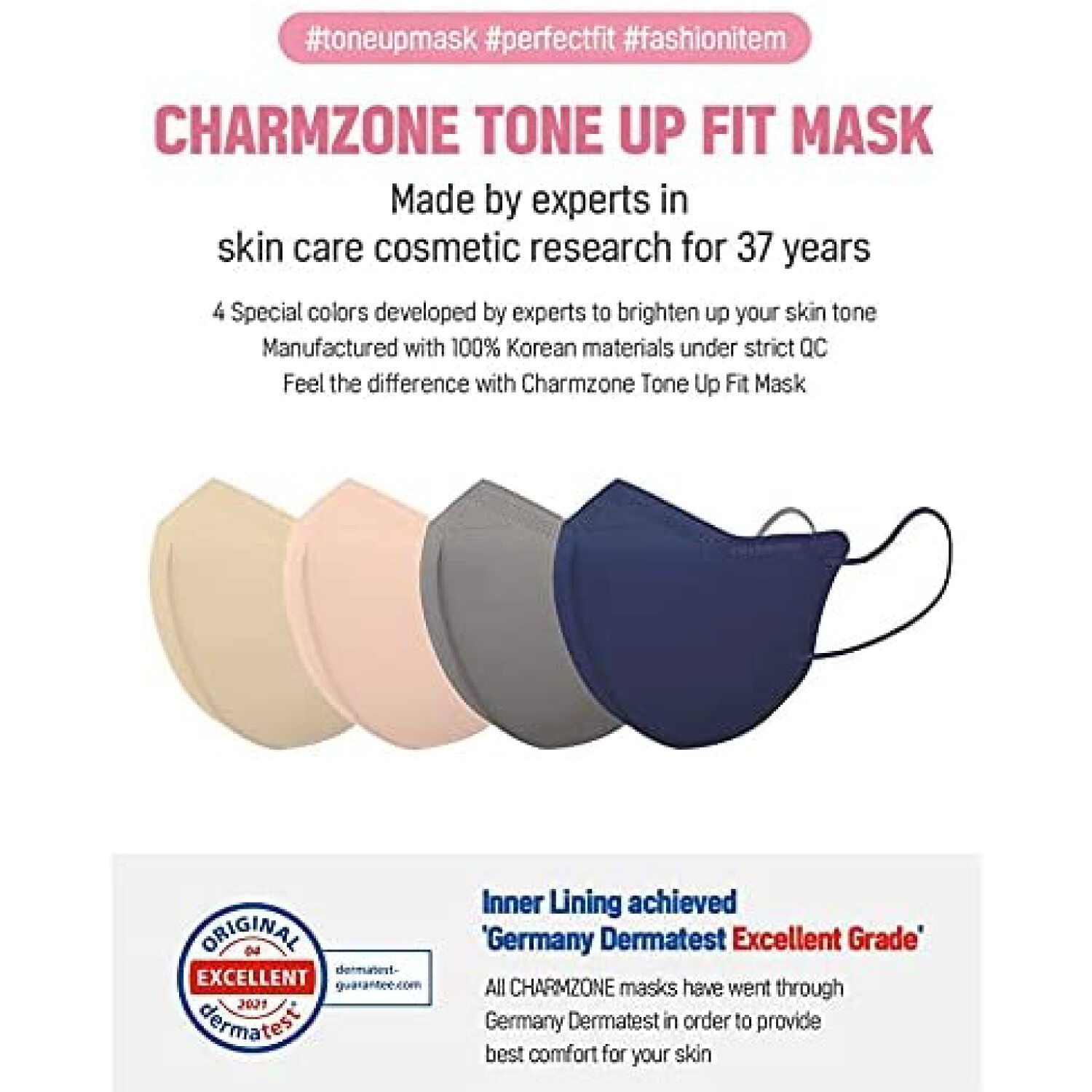 【 25 Pack 】 CHARMZONE Tone Up Fit Premium Protective Fashion Mask, Made in Korea