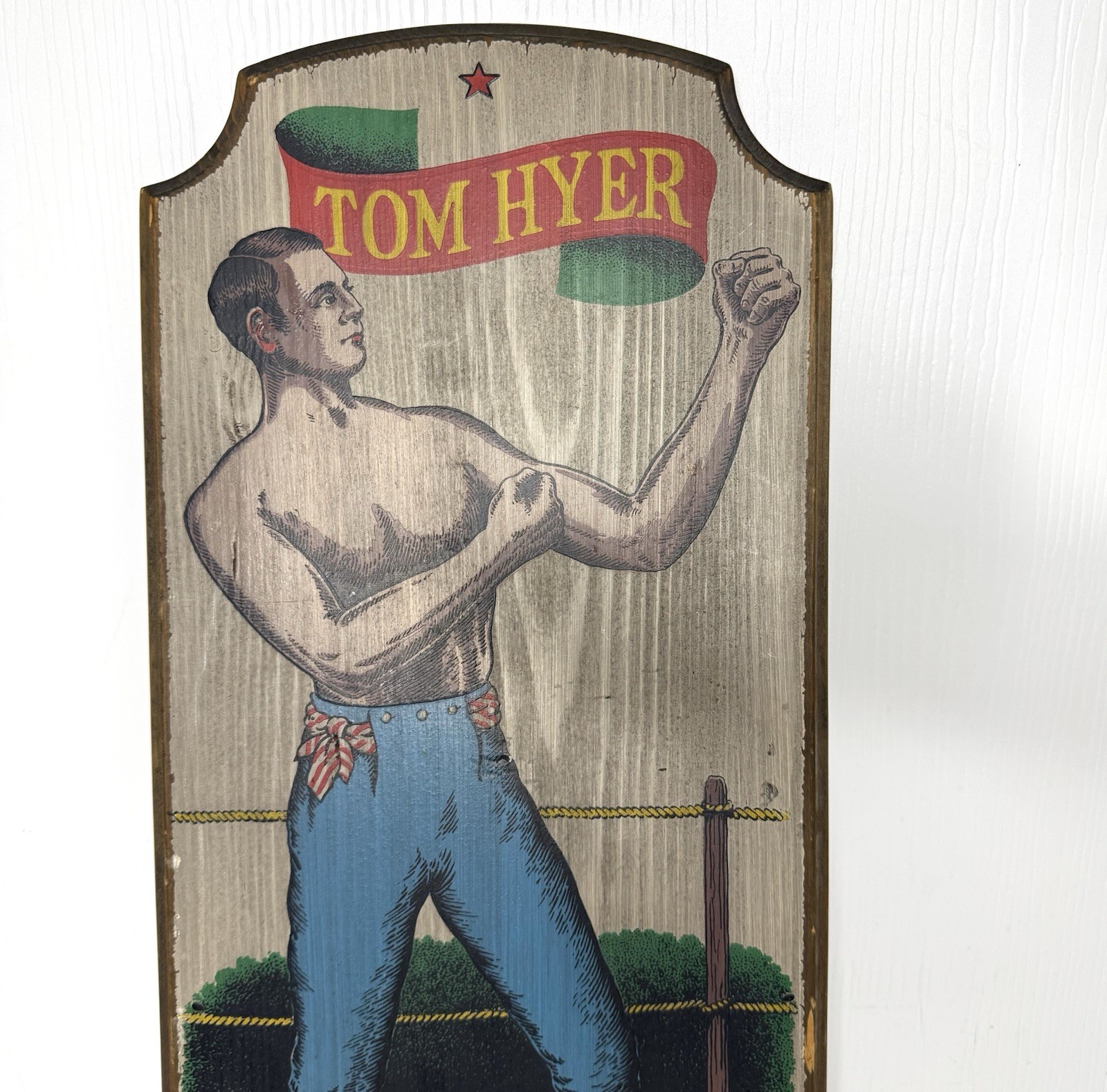 Vintage Boxing Tom Hyer Heavyweight Champion Wood Wall Art Plaque 23x10”