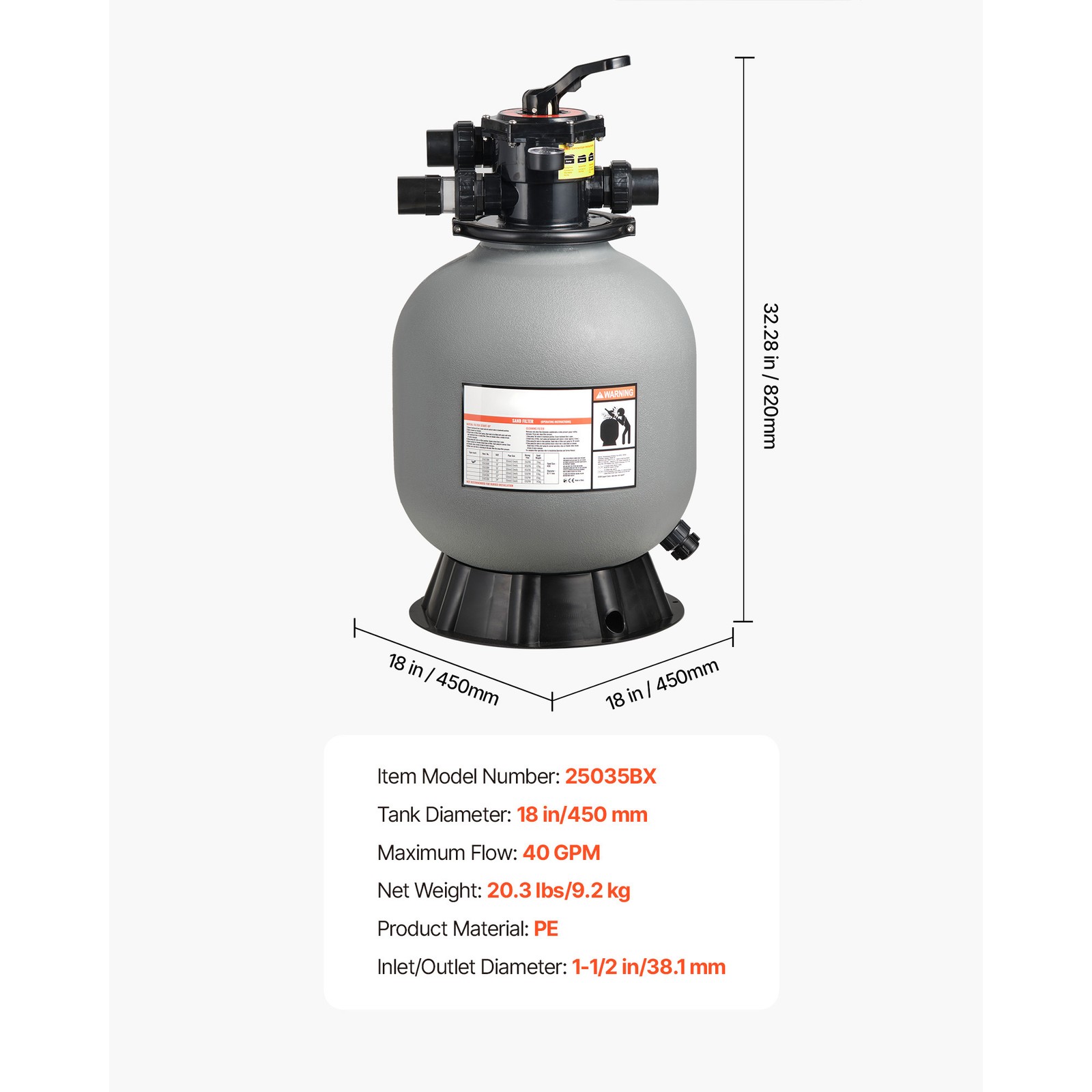 Uimoso 18-Inch Sand Filter with 7-Way Valve for Above/Inground Pools