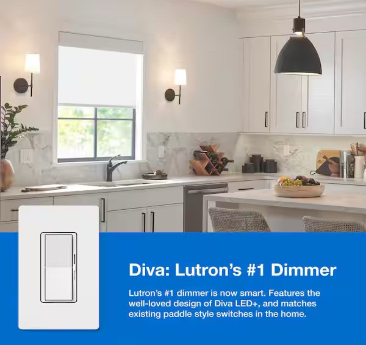 LutronDiva Smart Dimmer Switch Starter Kit for Caseta Smart Lighting DVRF-BDG1D
