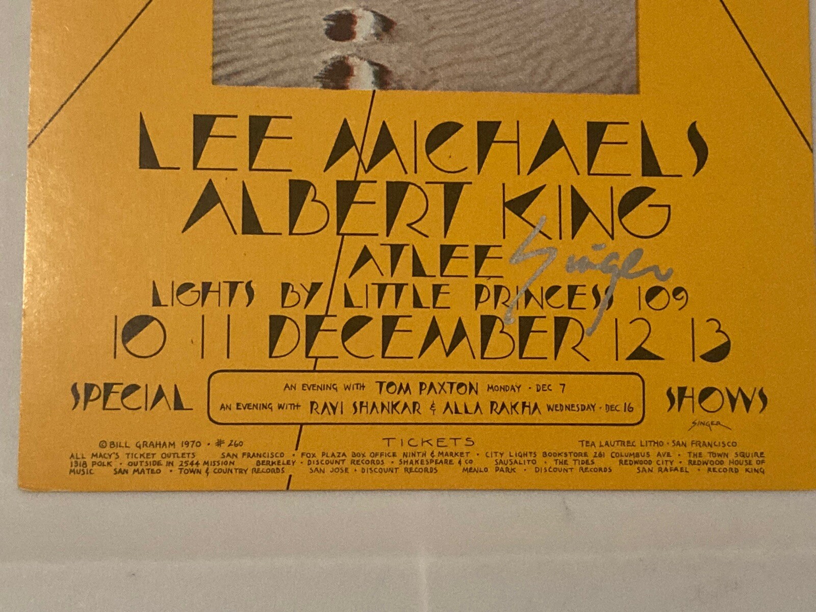 BG 260 Lee Michaels Albert King SIGNED DAVID SINGER 1970 Postcard Handbill