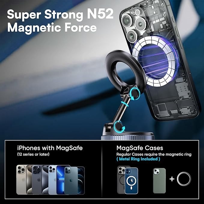 Vacuum Magnetic Phone Holder for Car – Zinc Alloy Suction Car Mount, Adjustable