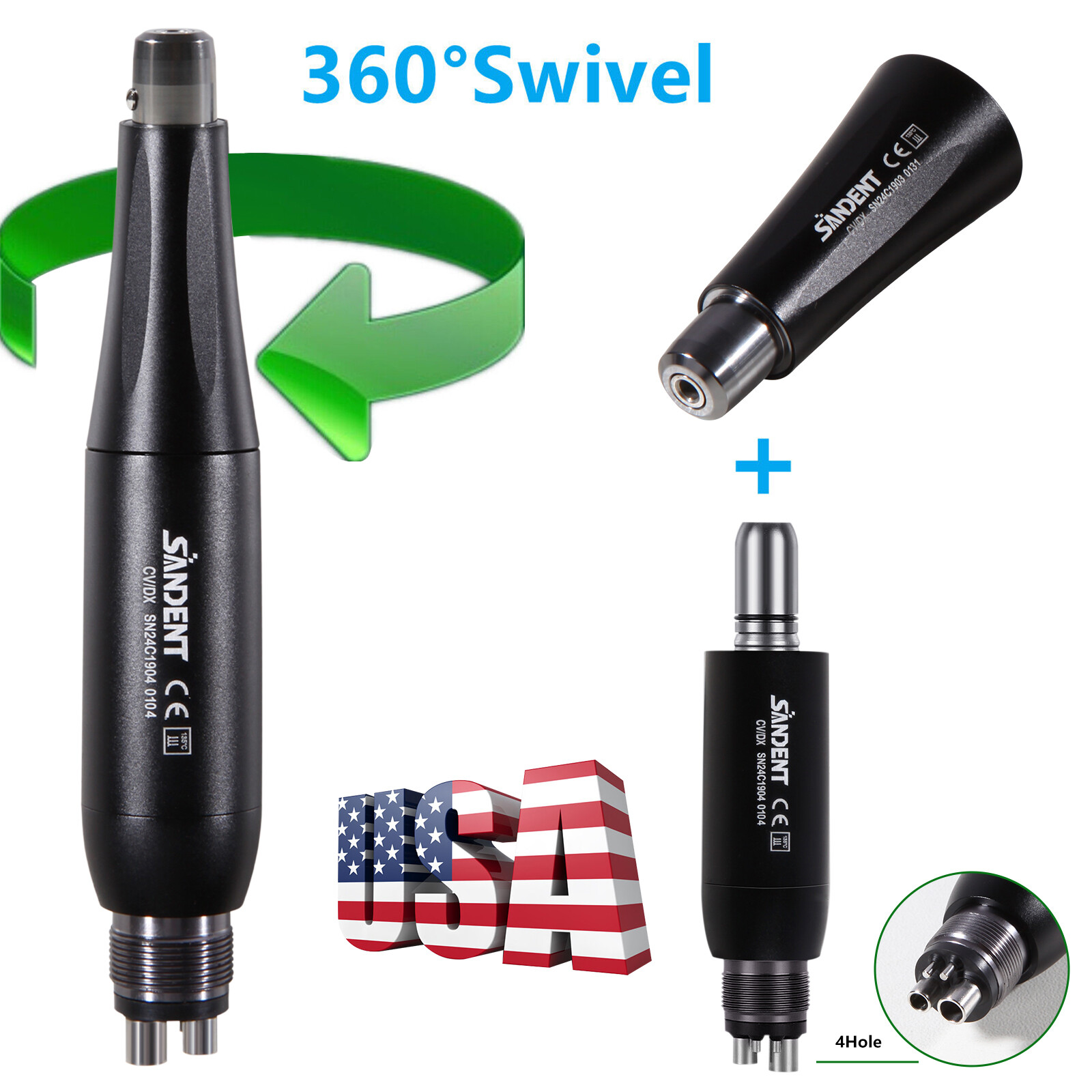 360° Swivel Dental Hygiene Prophy Handpiece Air Motor 4:1 Cone 4 Holes 4000 rpm