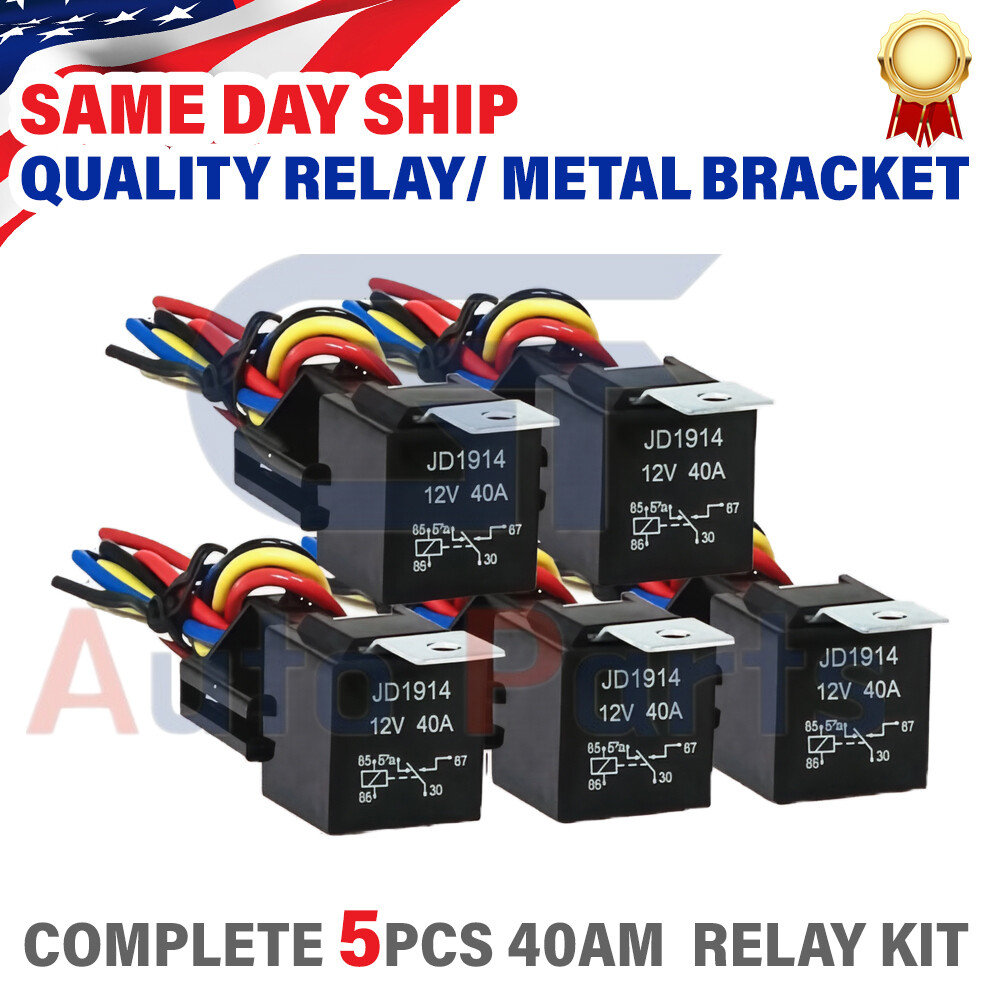 5 Pack Relay Switch 5Pin Harness Socket 12VDC 40A Waterproof Automotive Car SPDT