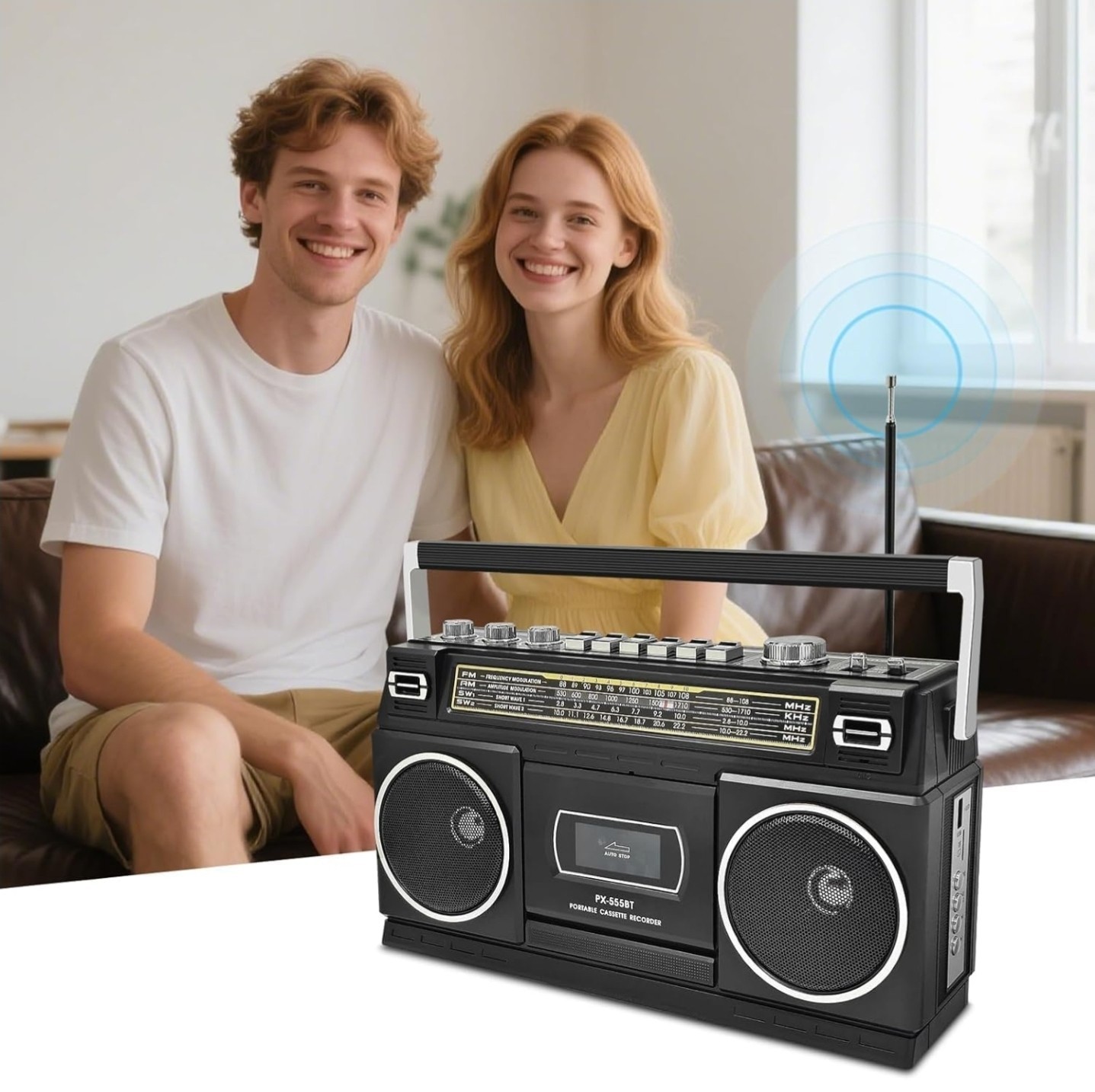 Cassette Player Boombox with Bluetooth, AM/FM/SW Radio & Record to USB, 24W Ster
