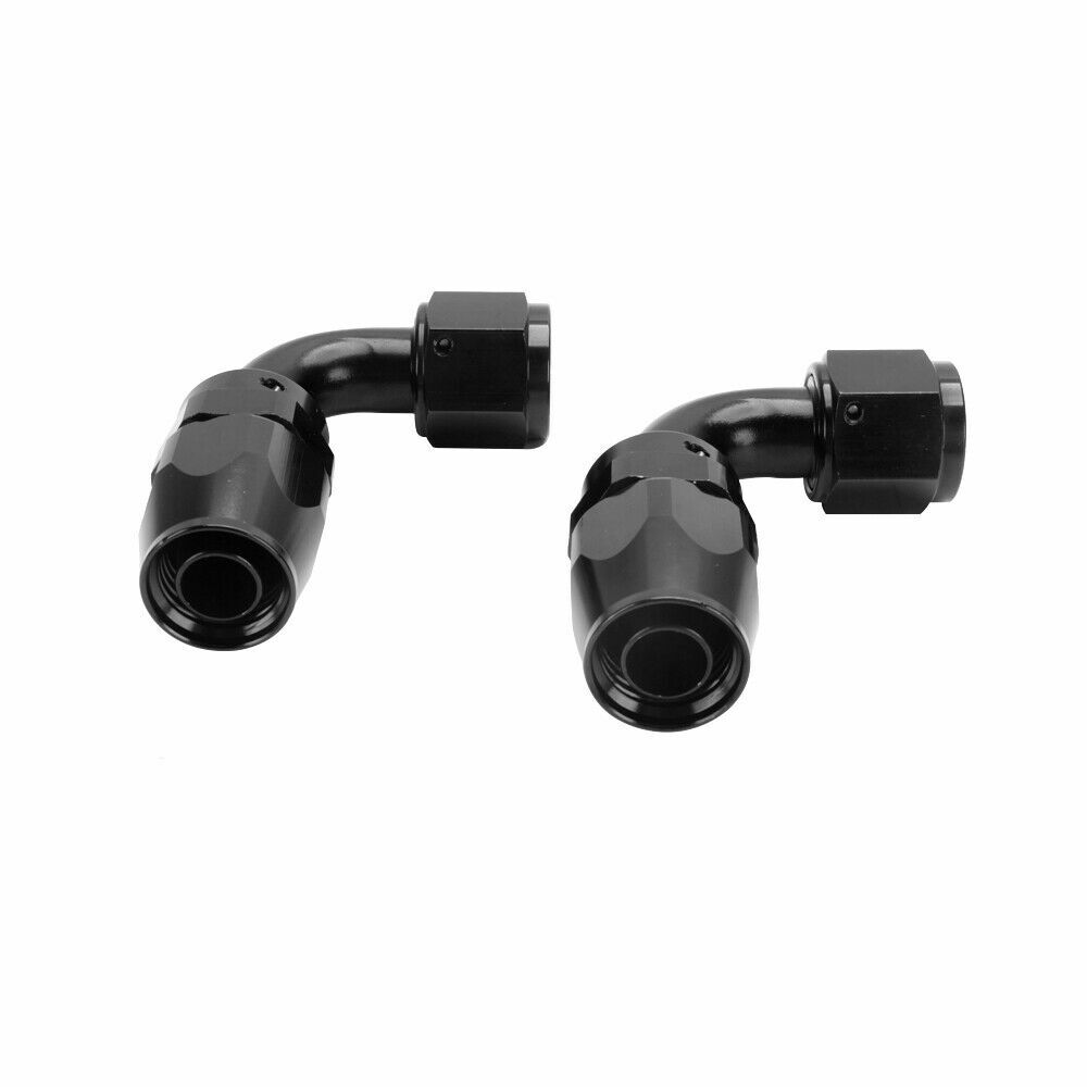 2Pcs 90° 90Degree Swivel Hose Line End Fitting Adaptor Fuel Oil AN10 10AN Black