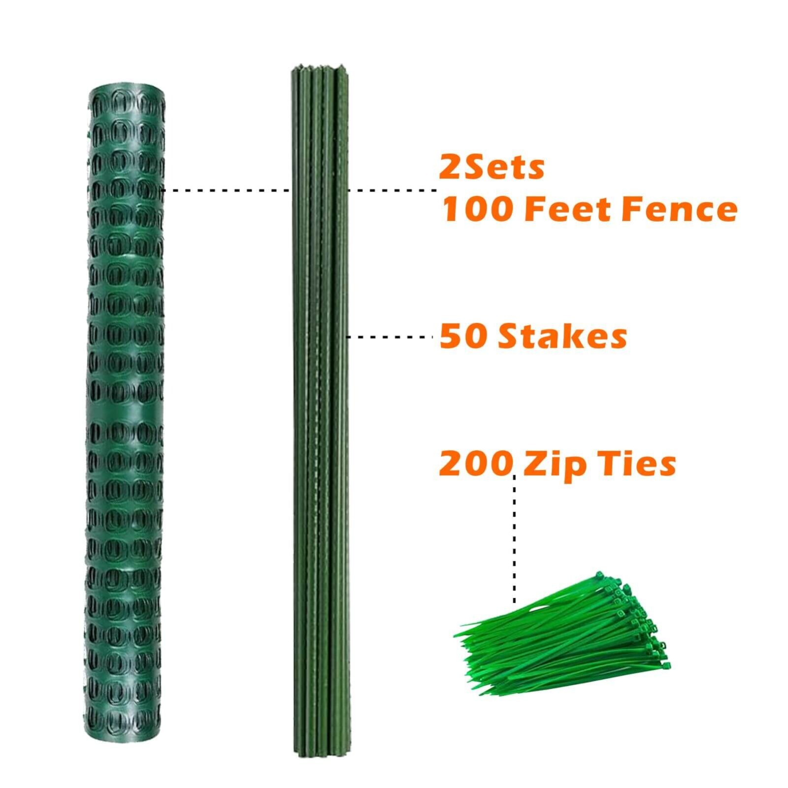 2pcs 40lnchx200Ft Green Mesh Fence with Stakes and Zip Ties for Garden Fence