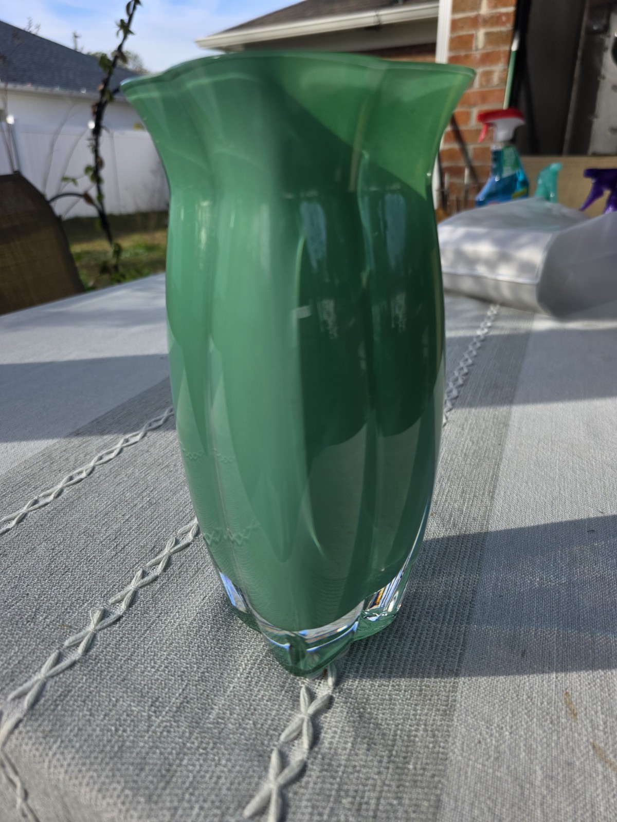 VTG Sasaki Crystal Handcrafted Spring Green Art Glass Vase 8.75" Japan Modern