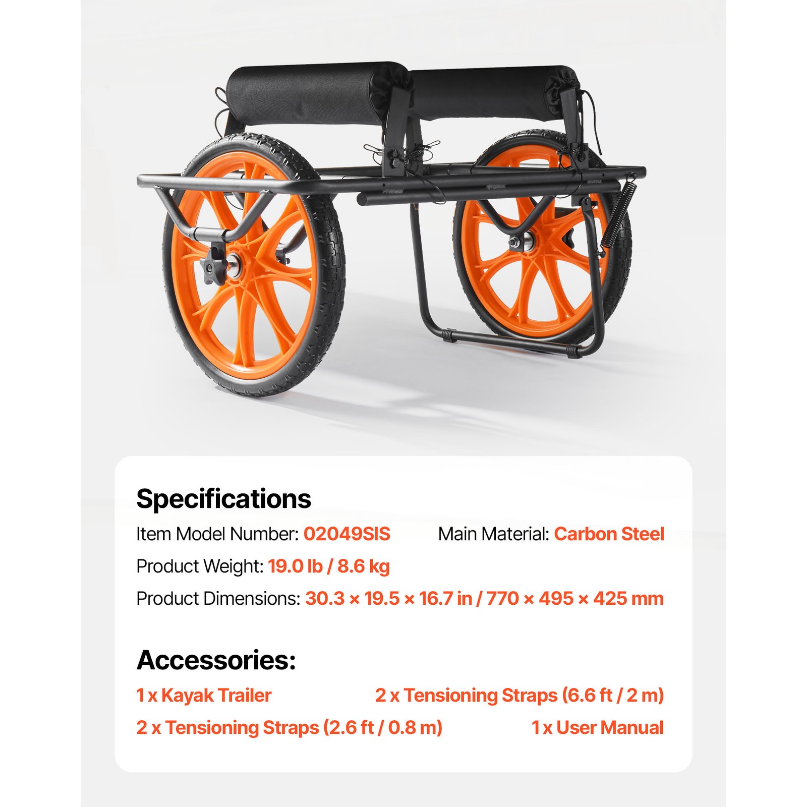 Uimoso Detachable Kayak Carrier with 330 lbs Capacity and 15-inch Rubber Wheels