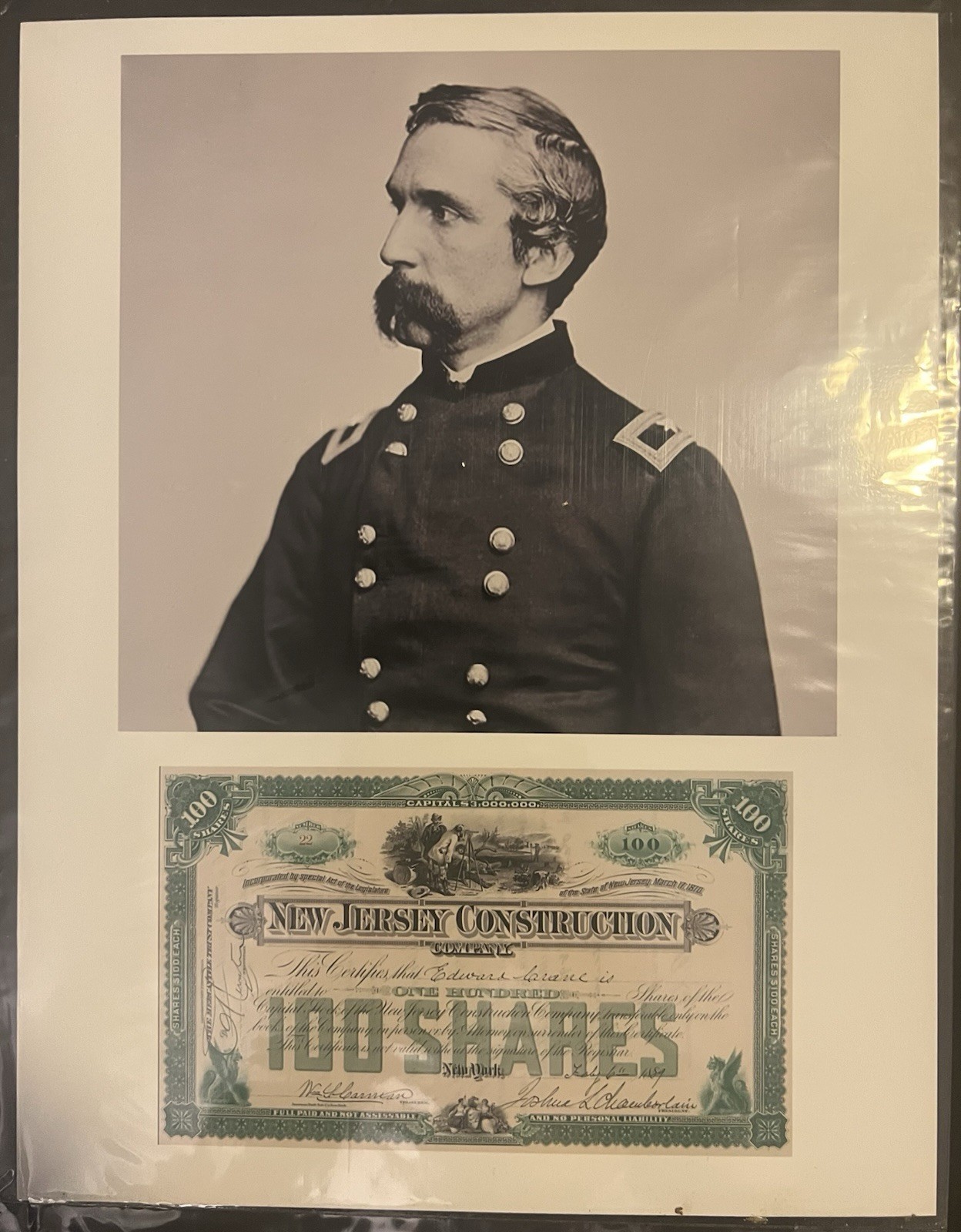 Joshua Lawrence Chamberlain (1828-1914) New Jersey Construction Co Share Cert