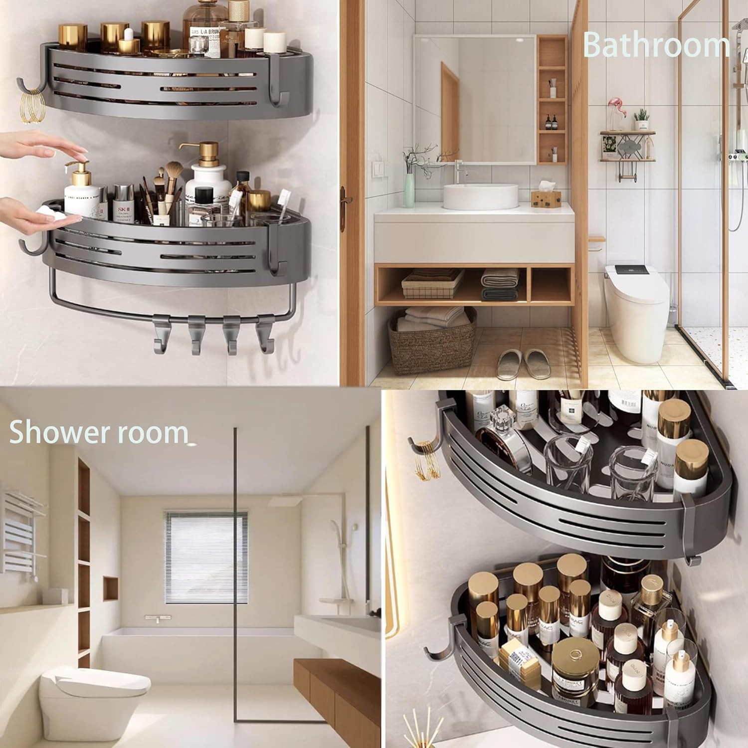 2 Pack Corner Shower Caddy Bathroom Organizer Storage Shelf No Drilling Rack