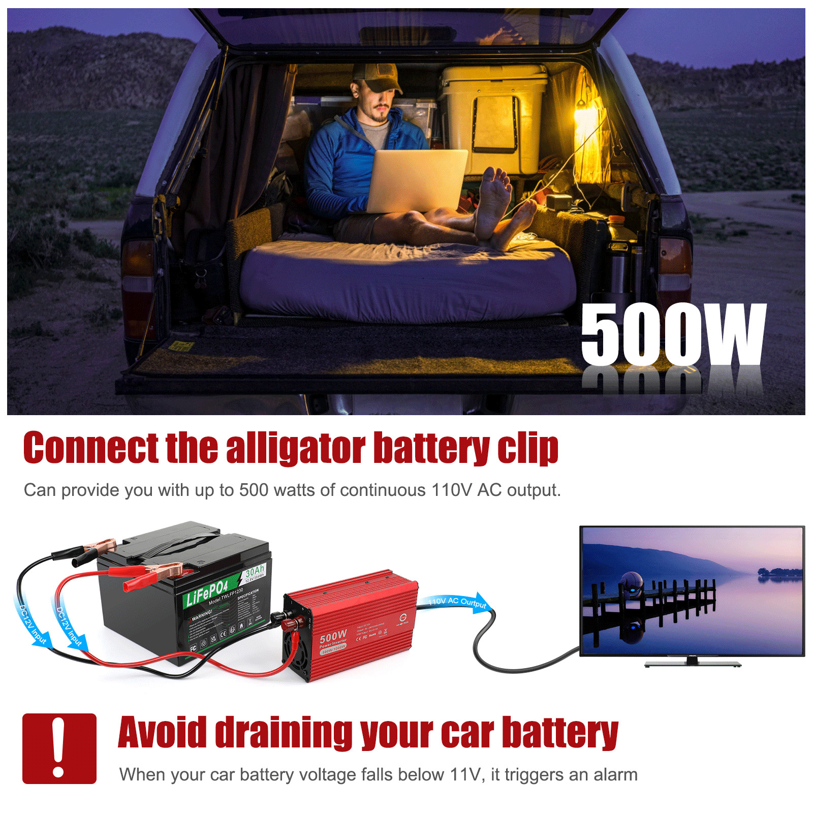 500W Car Power Inverter DC 12V To AC 110V 120V Adapter Converter 2 USB 2 AC