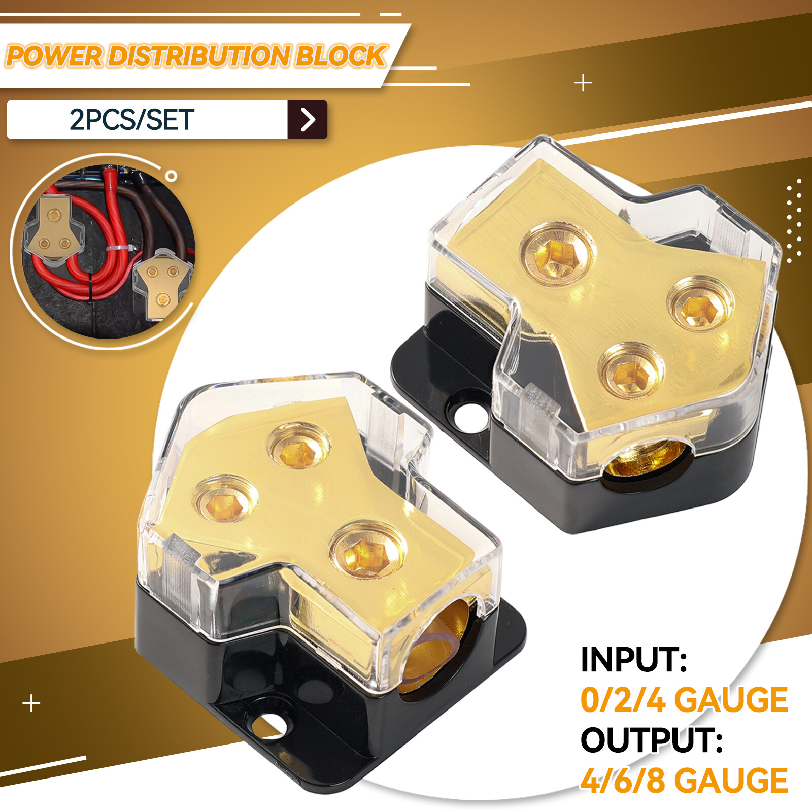 2x Car Audio Splitter Amp Distribution Power 0/2/4 Gauge In 4 / 6 / 8 Gauge Out.
