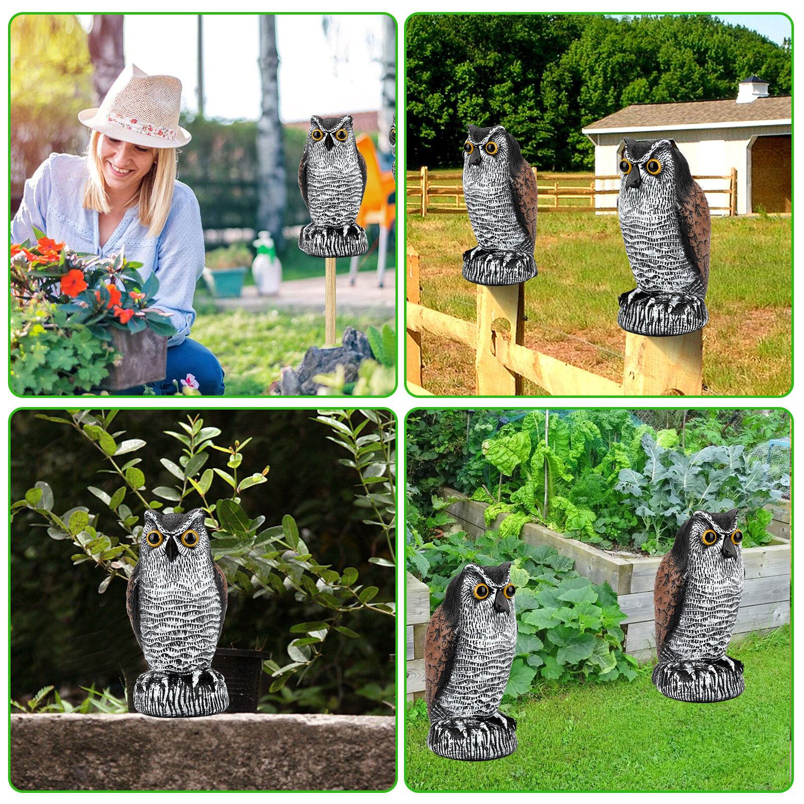 Owl Decoy Statue Protect Garden Yard Scare Birds Away Pigeon Repellent Scarecrow