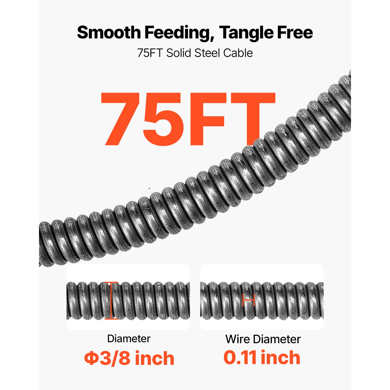 Uimoso 75 FT x 3/8 Inch Manual Sewer Snake Drain Cleaning Machine