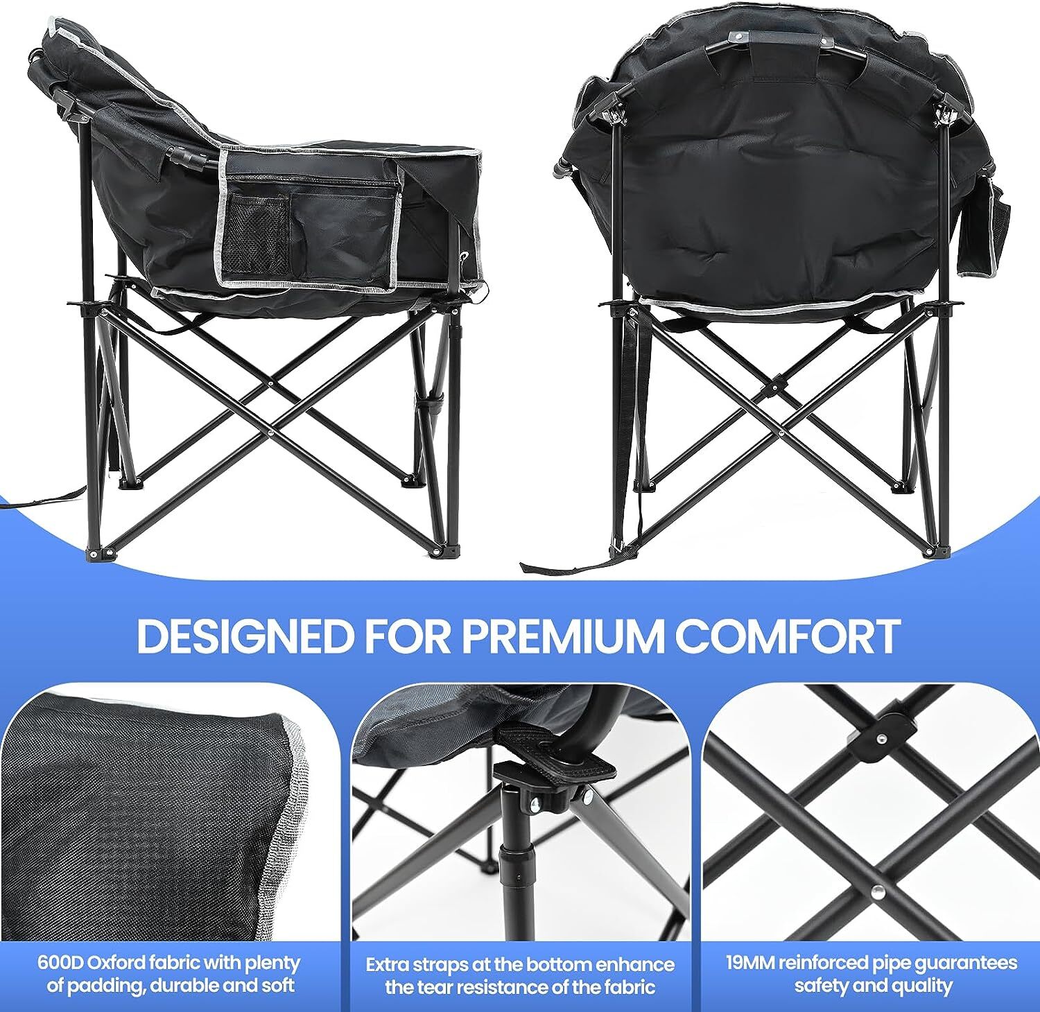 SLSY Oversized Heated Camping Chair Patio Lounge Chairs with 20000mAh Power Bank