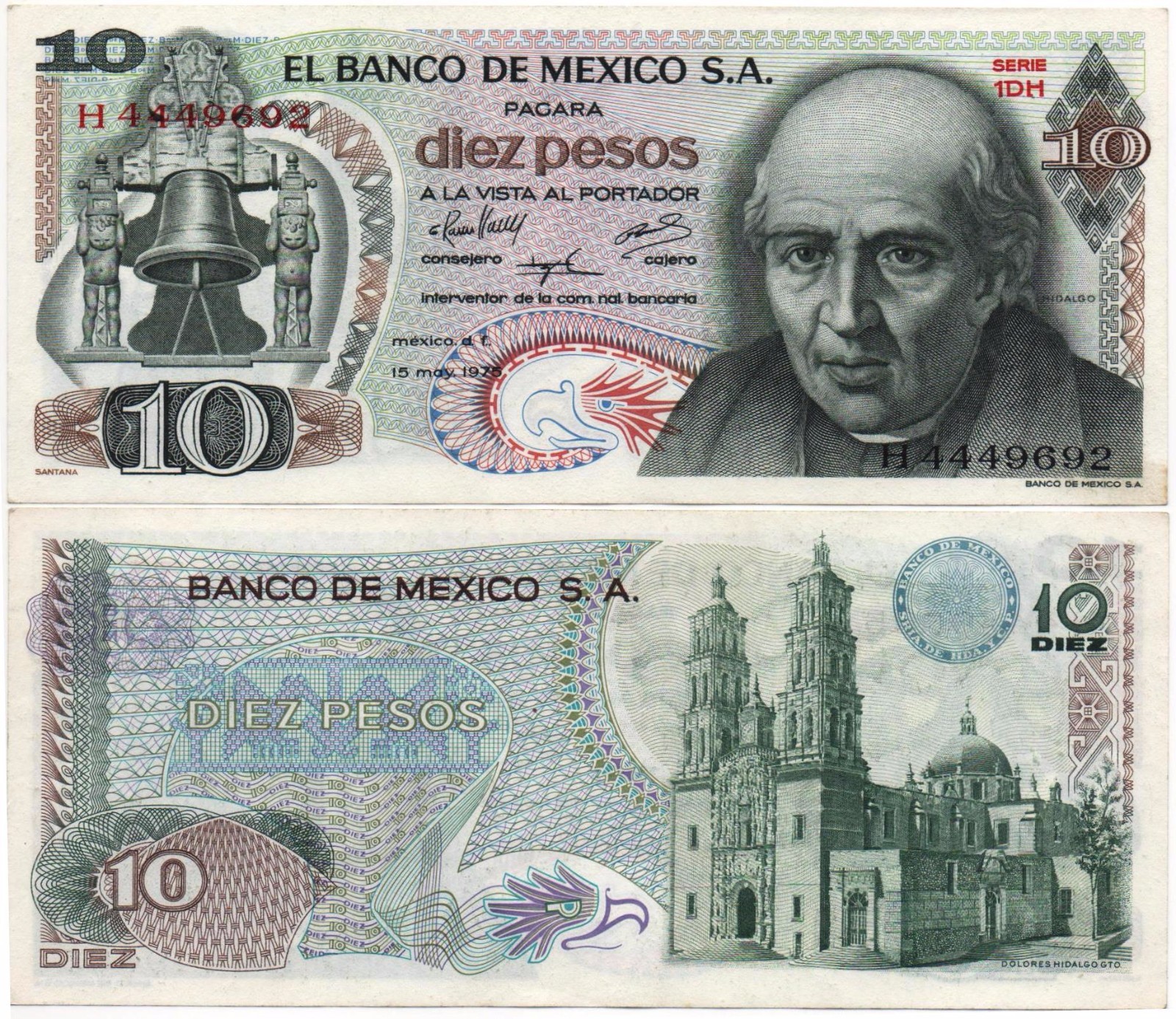 10 Pesos Mexico Banknote Mexican Billete UNC Mix Year BdM Dolores Hidalgo GTO MX