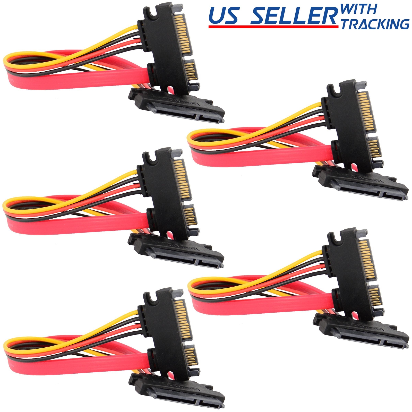 (5-pack) 15+7 Pin SATA HDD Extension Cable Data+Power Male to Female, 11" / 28cm