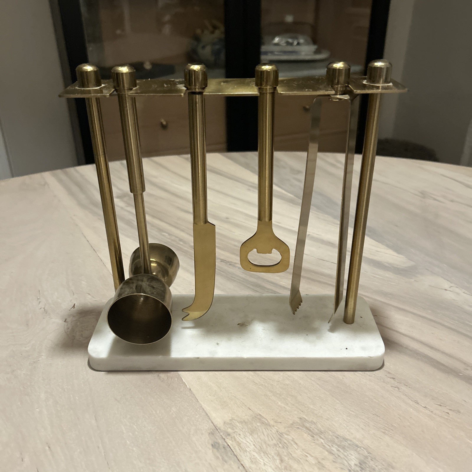 Beautiful Bar Tool Set On Marble Stand MCM Beautiful Brass/Gold Home Decor