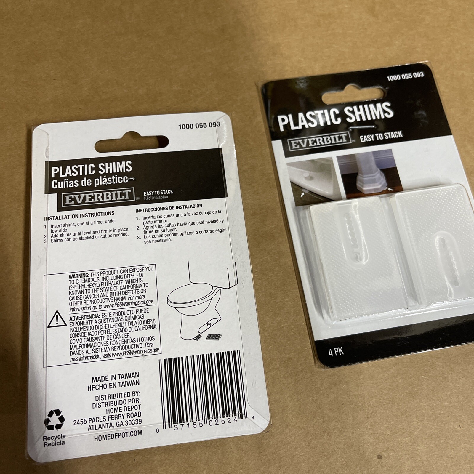 8 Pack Everbilt Plastic Toilet Shims Brand New