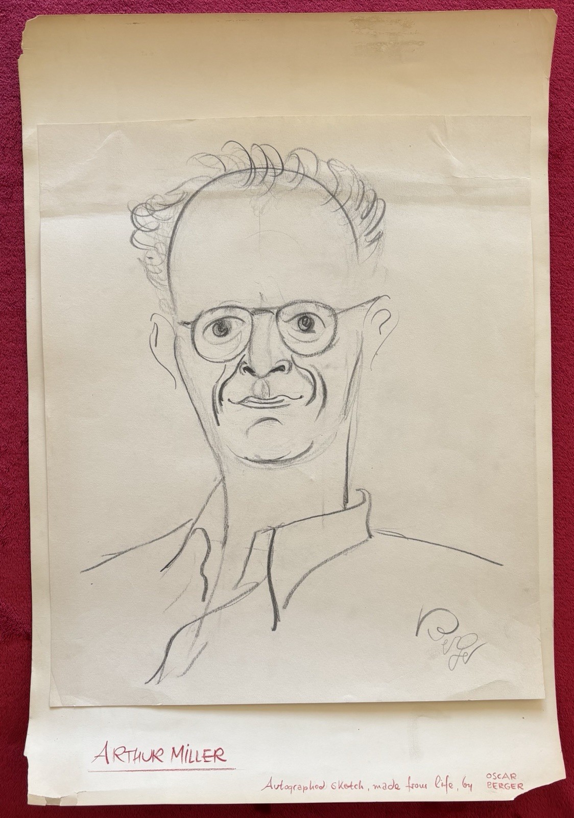 ARTHUR MILLER PLAYWRIGHT ORIGINAL SKETCH by OSCAR BERGER FROM HIS COLLECTION