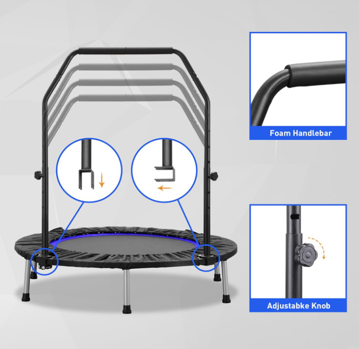 Mini trampolín fitness 40–48″ con barra ajustable para adultos y niños, Nuevo