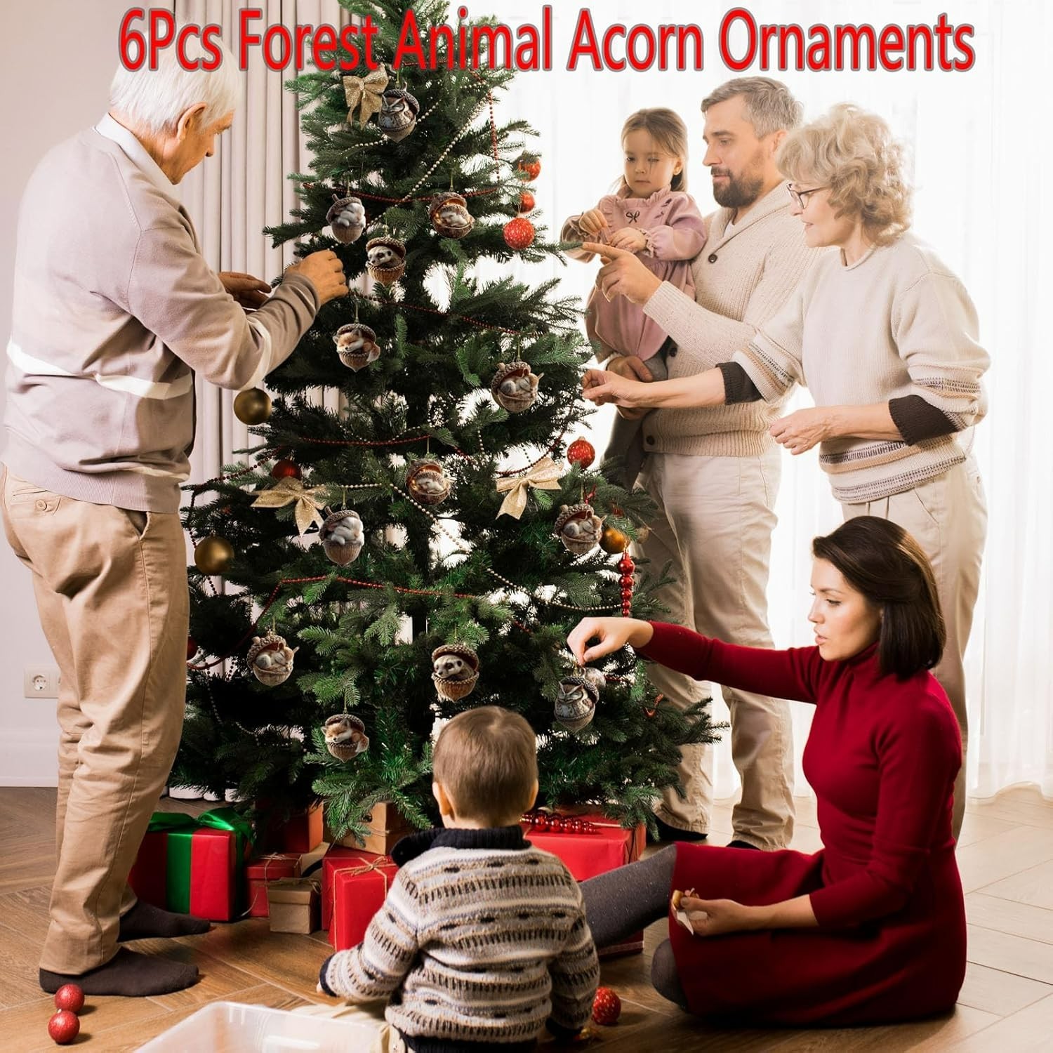 6pcs Cozy Forest Christmas Ornaments Forest Animal Acorn Ornaments.