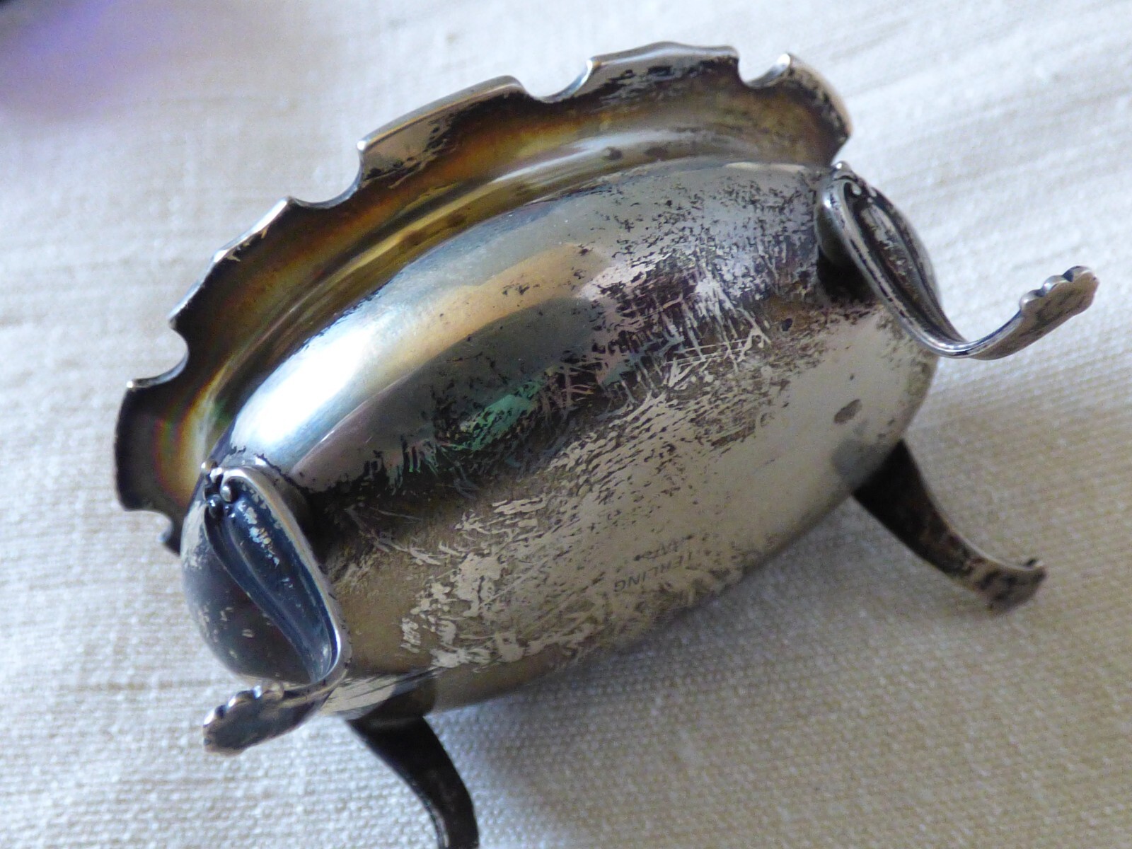 Sterling Silver Salt Cellar With Cobalt Blue Glass Liner & Spoon Webster Company
