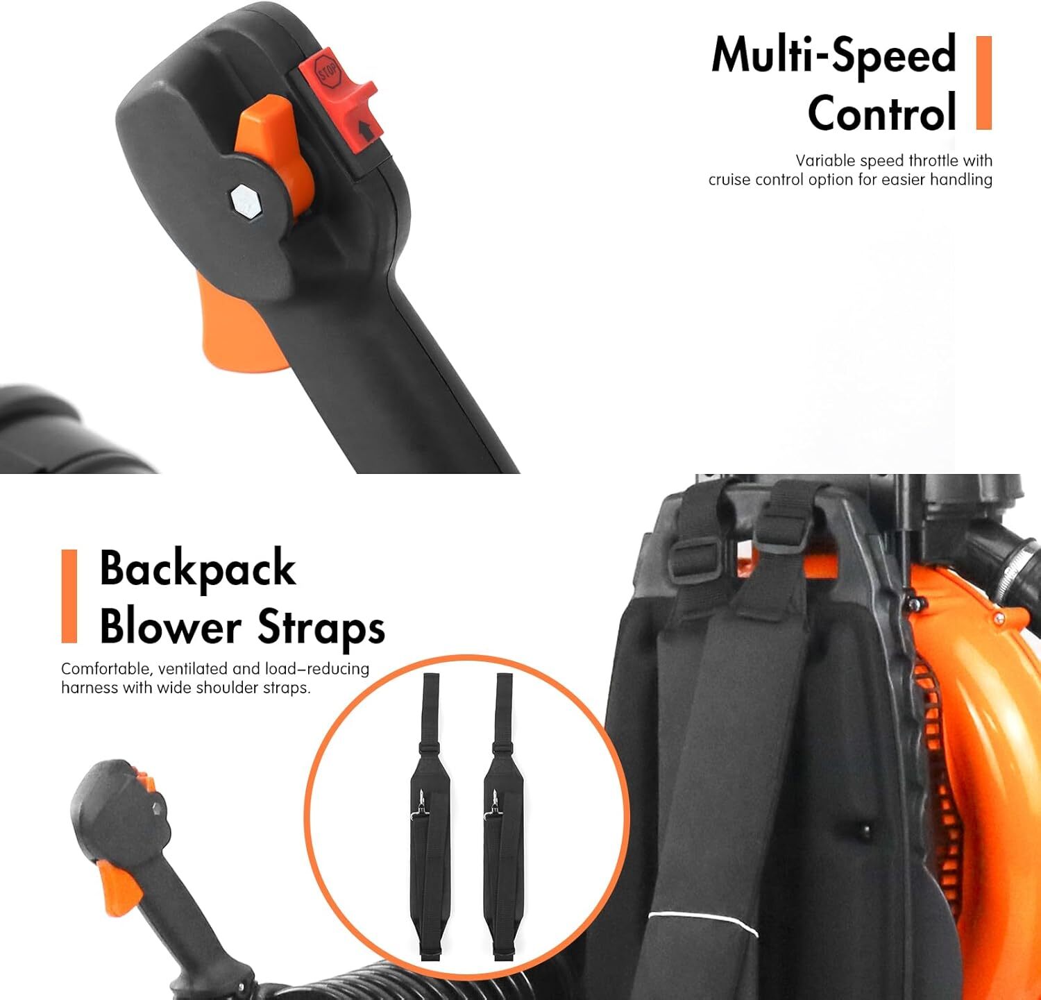 Commercial Leaf Blower Snow Blower Backpack 75.6 CC 2-Stroke Gas Powered Engine