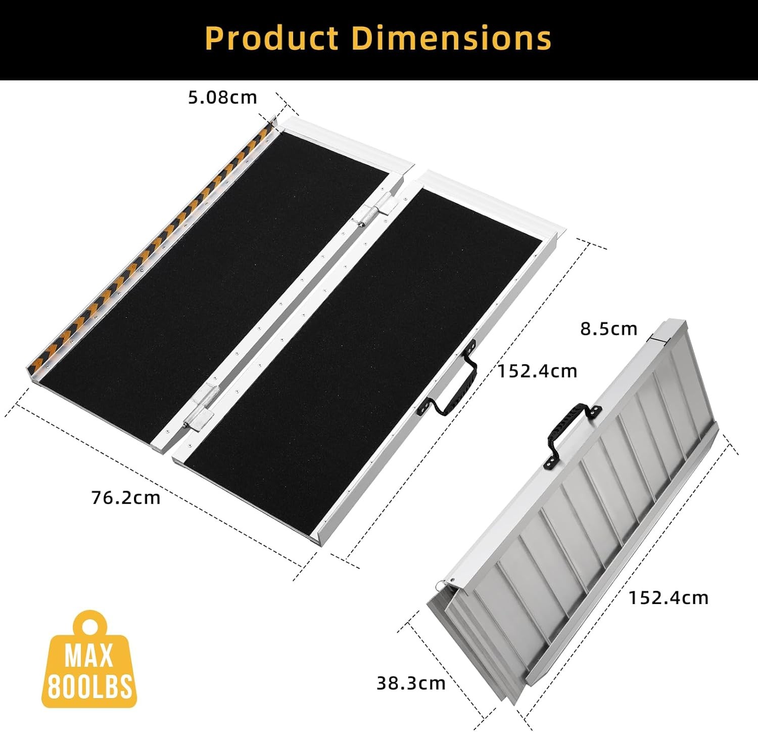 5 ft 800 lbs Folding Wheelchair Ramp Aluminum Mobility Ramp Portable Non-Slip