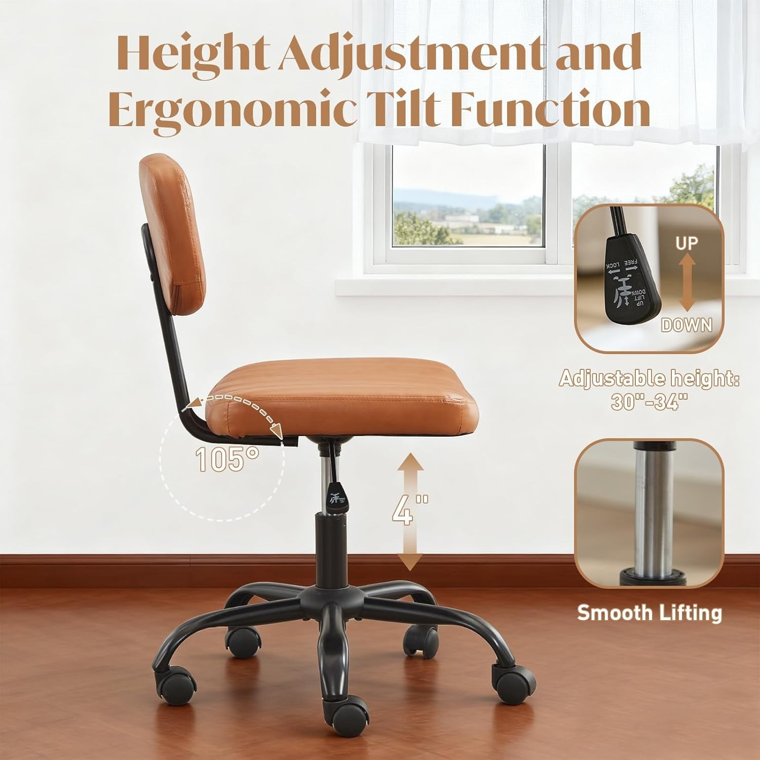 Home Office Computer Desk Chair Ergonomic Armless Swivel Rolling Work Task Chair