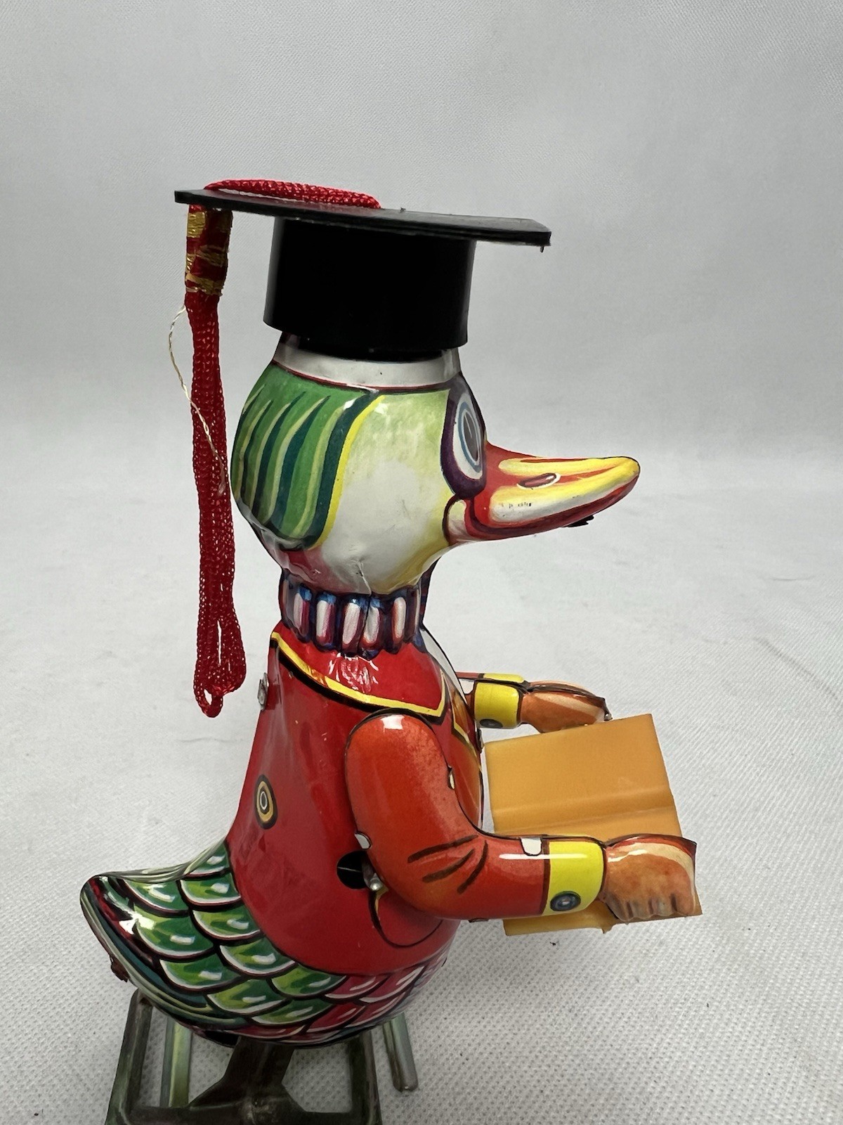 Vintage Wind-Up Dr. Duck Tin Toy 6" Graduation Cap Walking Scholar