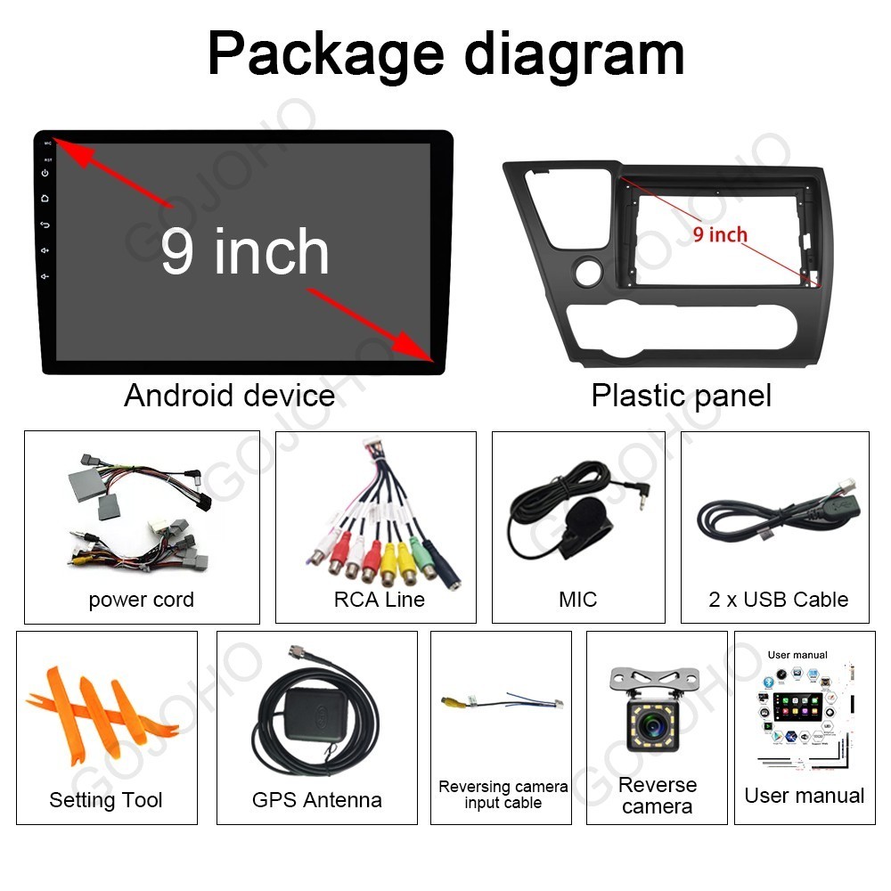 For 2013-2017 Honda Civic Radio Apple CarPlay Android 13 Car Stereo Touch Screen