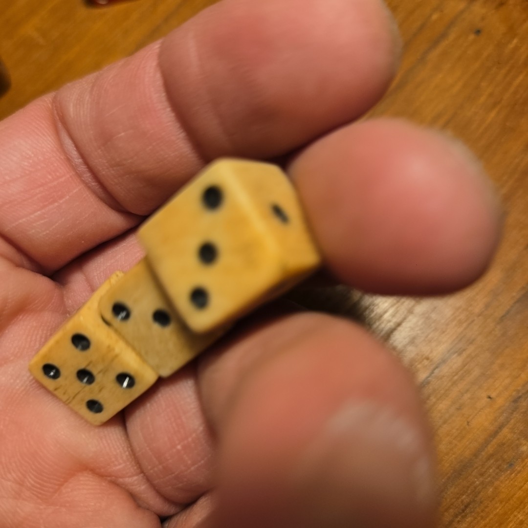 1765 Stamp Act taxed cattle bovine dice with black pips 3 Dice Vintage Hand Cut