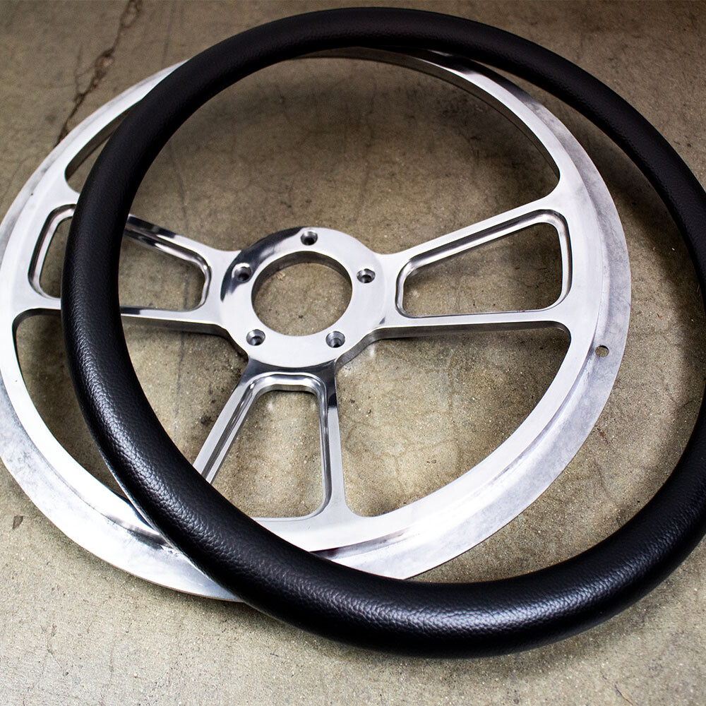 14" Billet Steering Wheel Muscle Black Half Wrap + Chevy Horn Button Licensed
