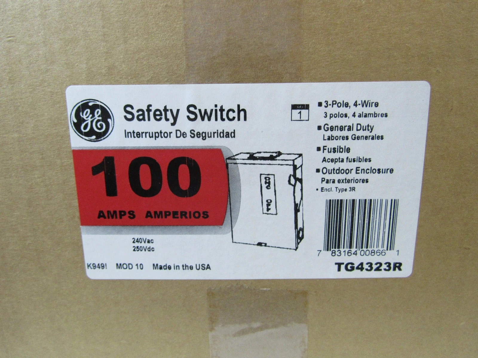 NEW GE TG4323R 100 Amp 240v OUTDOOR Fusible 3Ph 3R Safety Switch Disconnect
