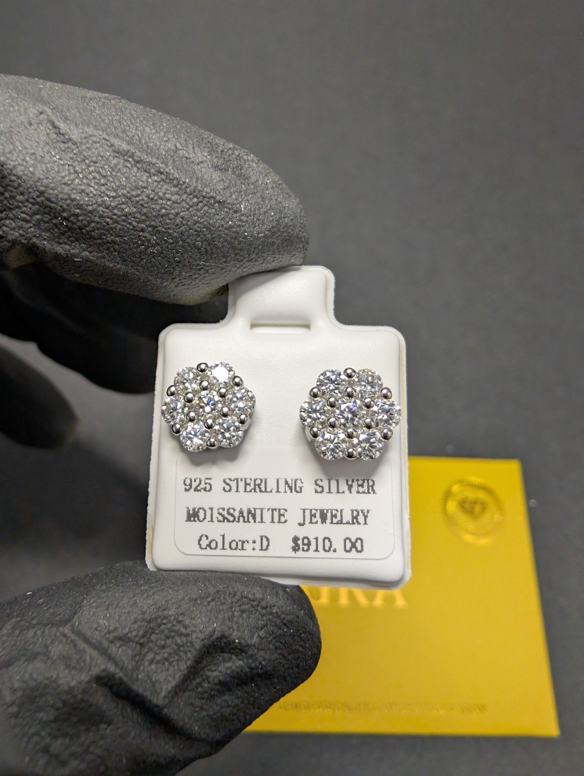 Solid 925 Sterling Silver GRA Certified Moissanite 8.1mm Honeycomb Cluster Studs