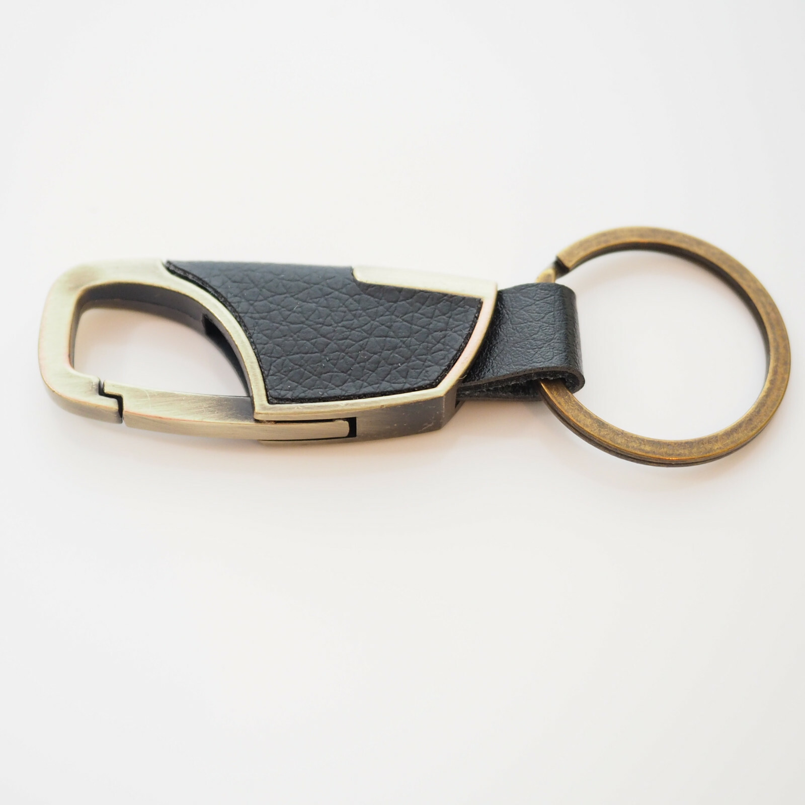 Men's Women's Black Leather & Bronze Clip Keychain Car Key Ring Fob Holder